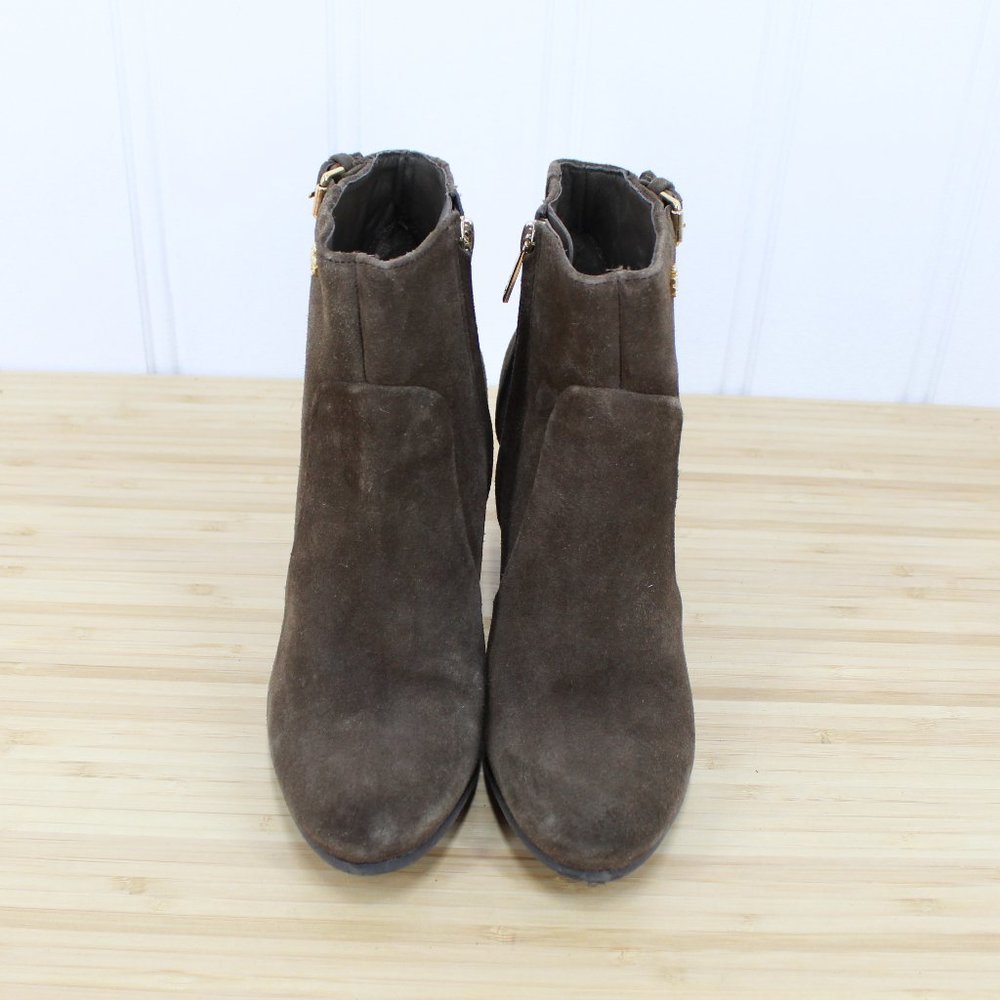TORY BURCH Brown Suede Side Zip Ankle Stacked Heels Booties Size 7 M - Picture 5 of 9